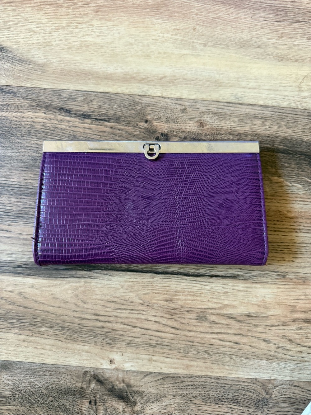 Purple Croc-Embossed  Wallet with Silver Trim